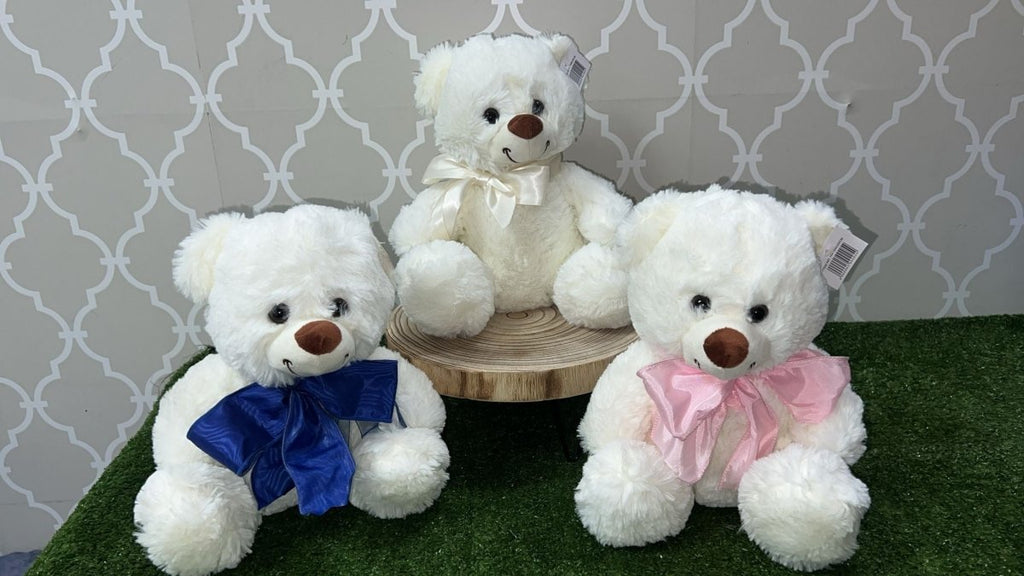 White Teddy Bear with Bow - Shalimar Flower Shop