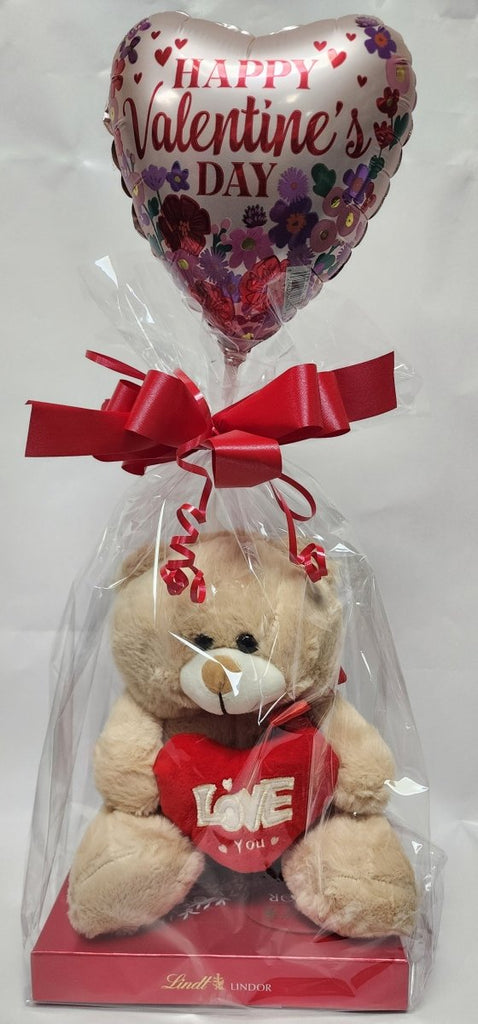 Beige Love Teddy with Lindor and Balloon Combo - Shalimar Flower Shop