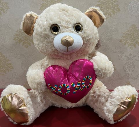 Beige Teddy with Pink Heart - Shalimar Flower Shop