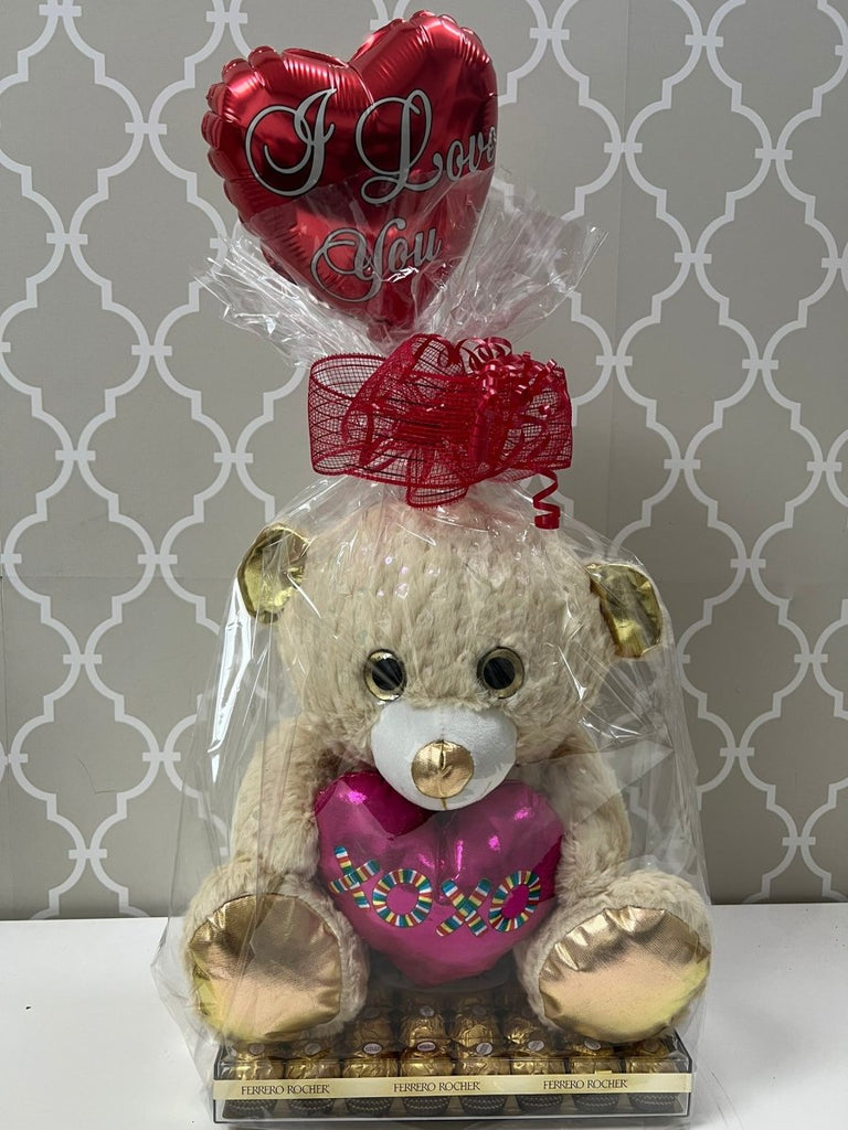 Beige Teddy with Pink Heart Combo - Shalimar Flower Shop