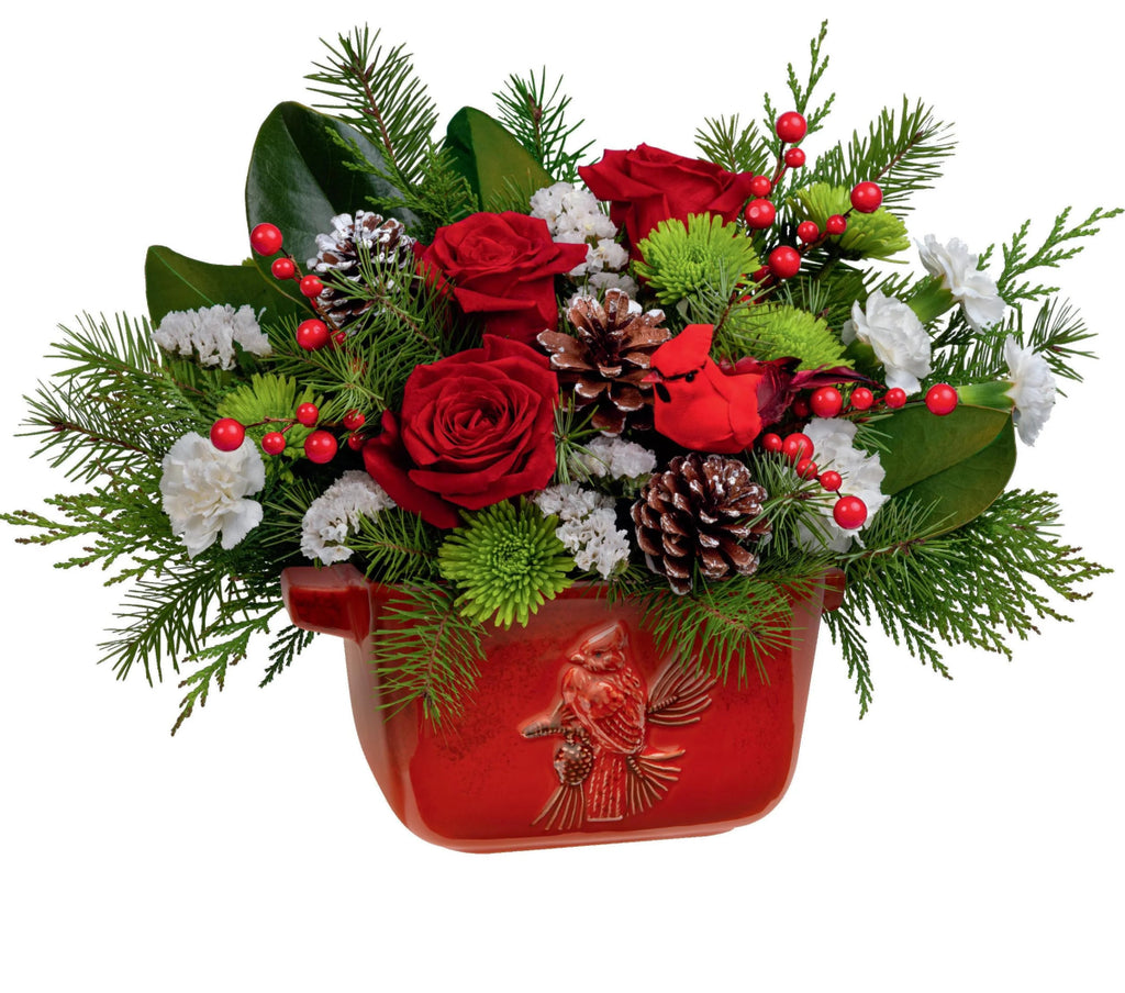 Classic Christmas Cardinal Centerpiece - Shalimar Flower Shop