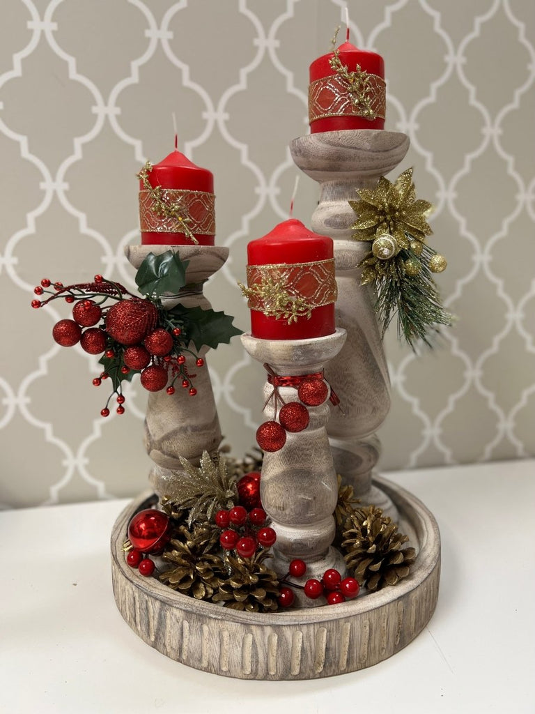 Contemporary Wooden Christmas Décor with Candle - Shalimar Flower Shop