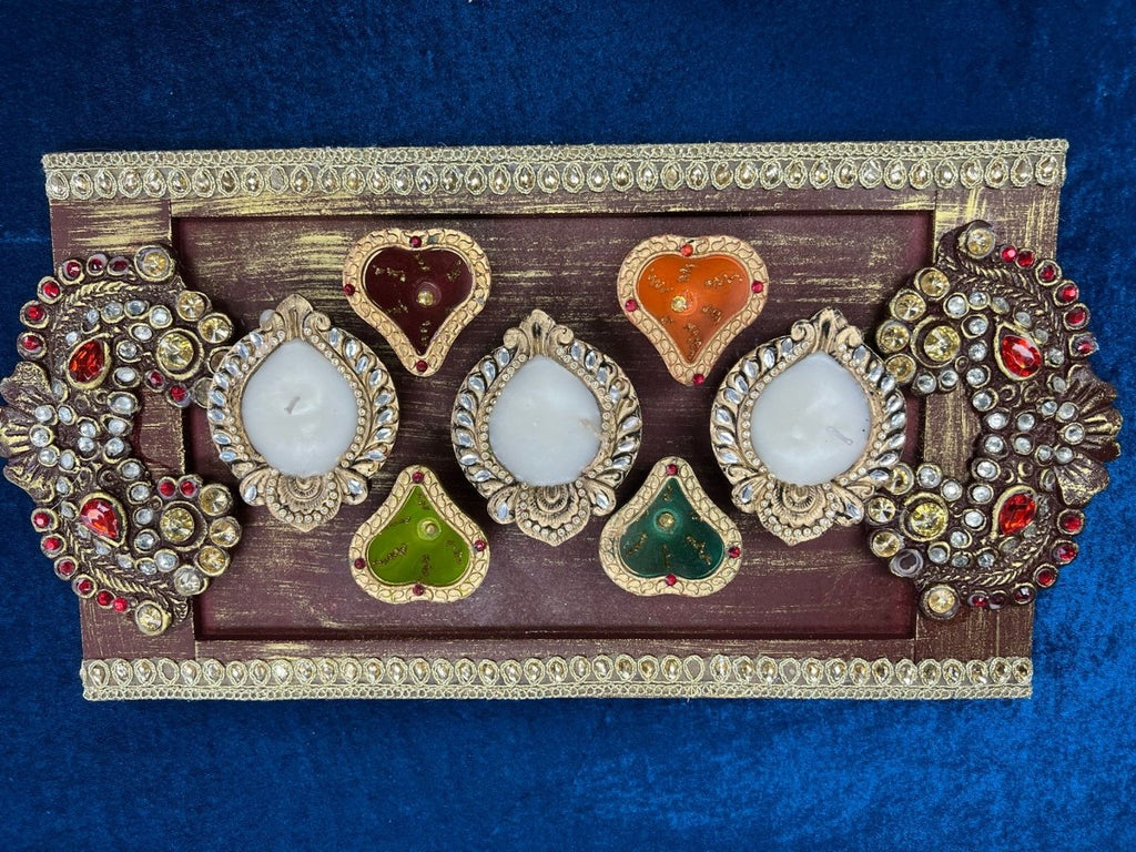 Diya Set with decorative tray - Shalimar Flower Shop