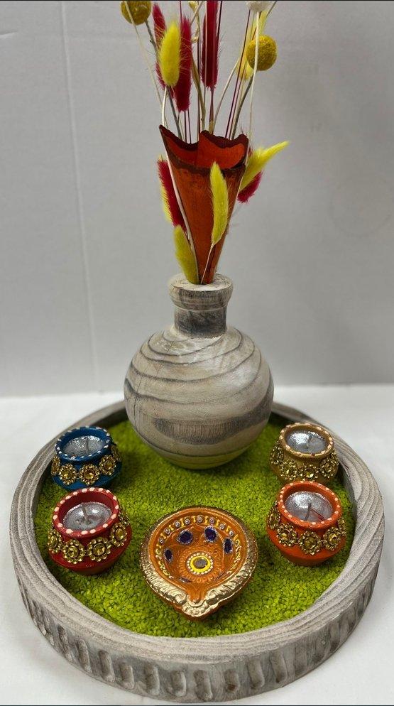 Elegant Diya set with colorful decor - Shalimar Flower Shop