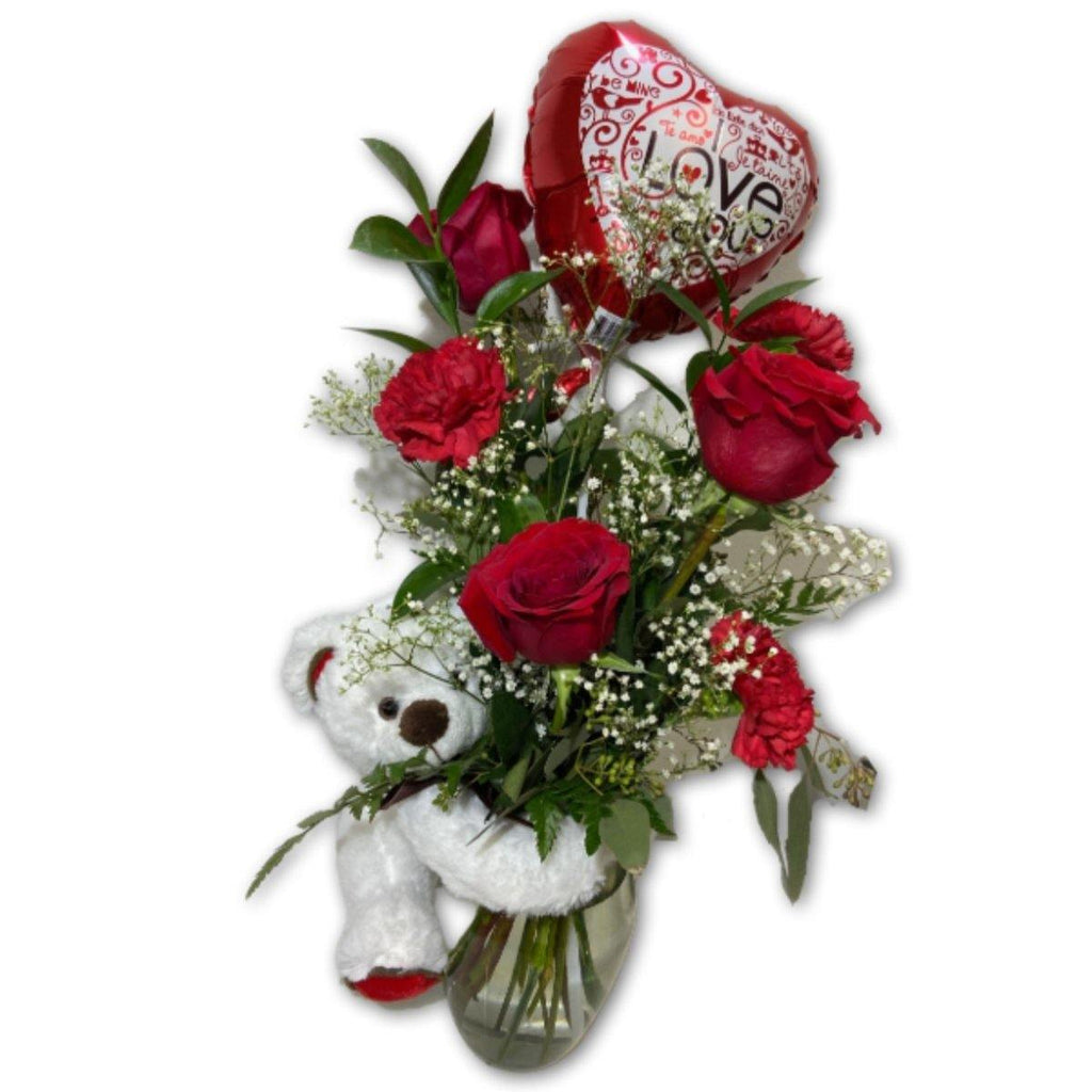 I Love You 'Beary' Much Rose Arrangement - Shalimar Flower Shop