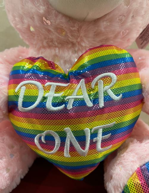 Pink Teddy with Rainbow Heart - Shalimar Flower Shop