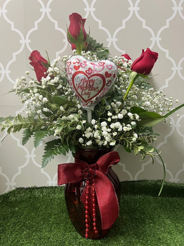 Red Beauty with Balloon - Shalimar Flower Shop