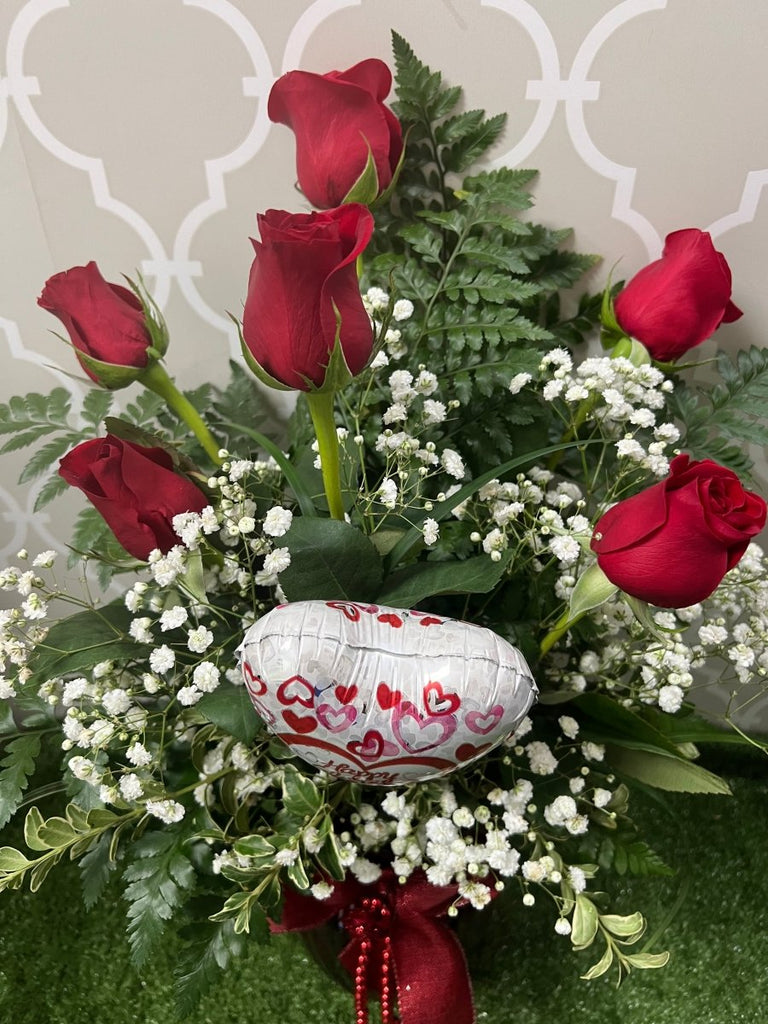 Red Beauty with Balloon - Shalimar Flower Shop