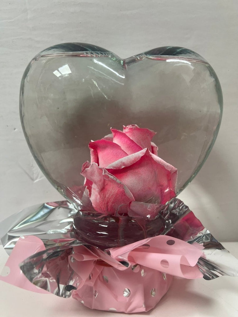 Rose in Heart shaped Glass Globe - Shalimar Flower Shop