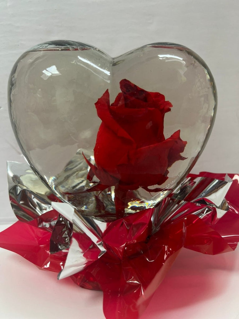 Rose in Heart shaped Glass Globe - Shalimar Flower Shop