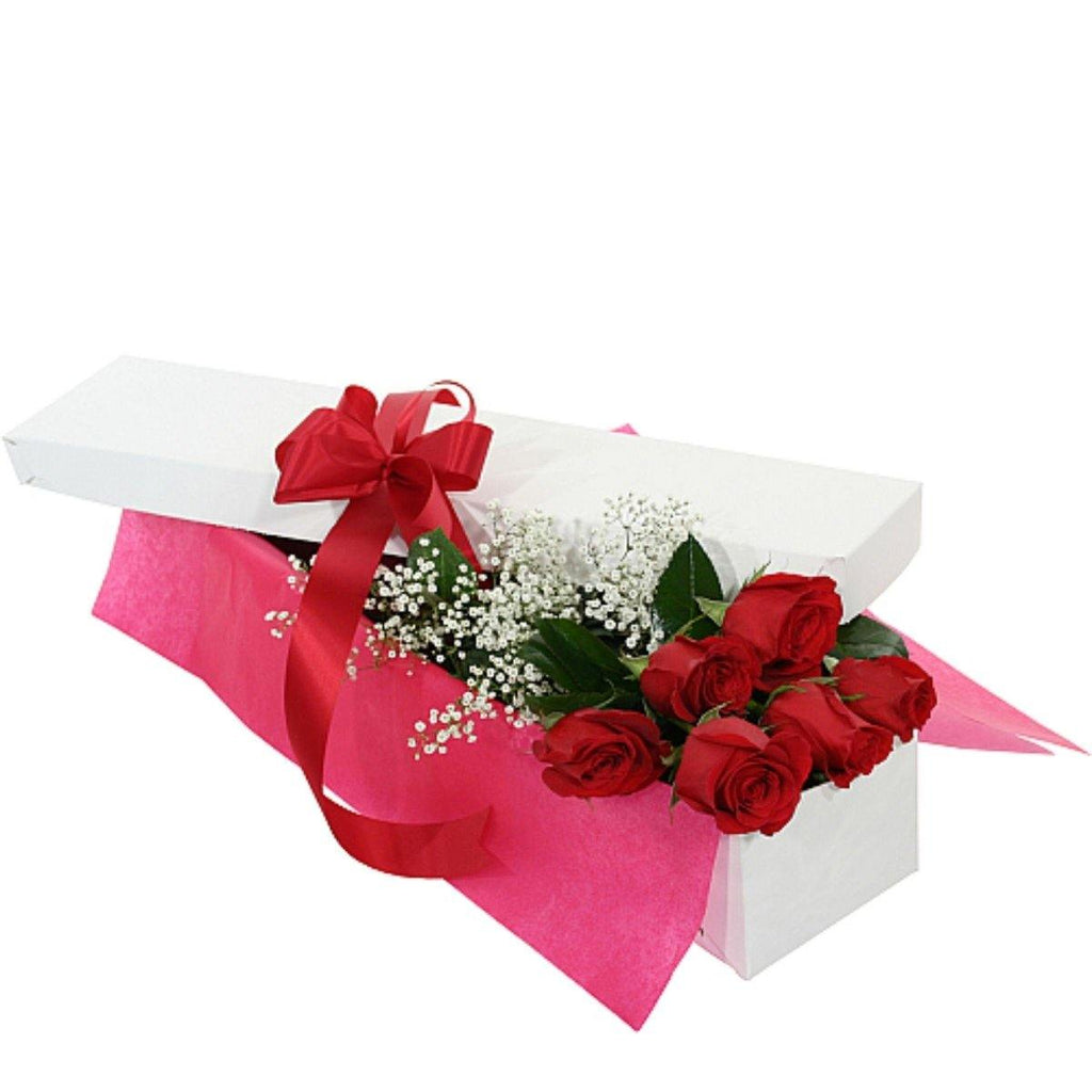 Six Red Roses in a Gift Box - Shalimar Flower Shop