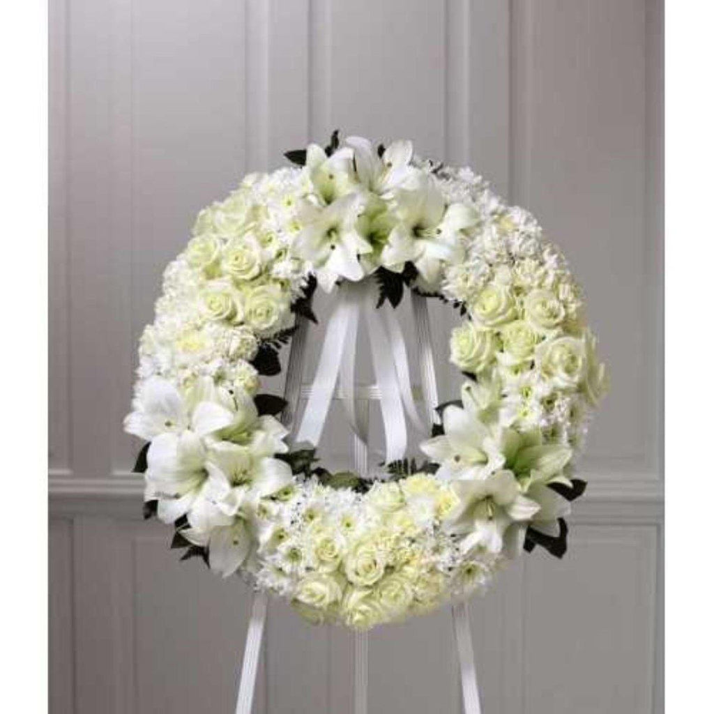 The FTD® Wreath of Remembrance in White - Shalimar Flower Shop