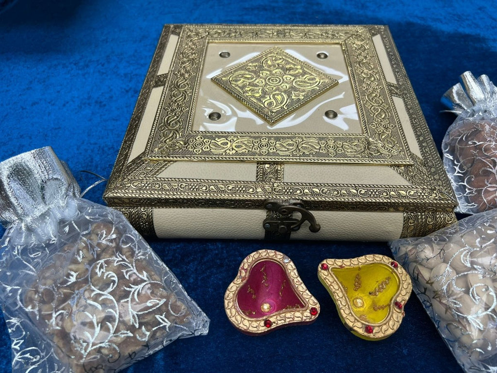 Traditional Ivory Gold Dry Fruit Set - Shalimar Flower Shop