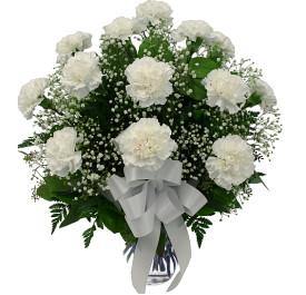 Twelve White Carnations in Lovely Glass Vase - Shalimar Flower Shop
