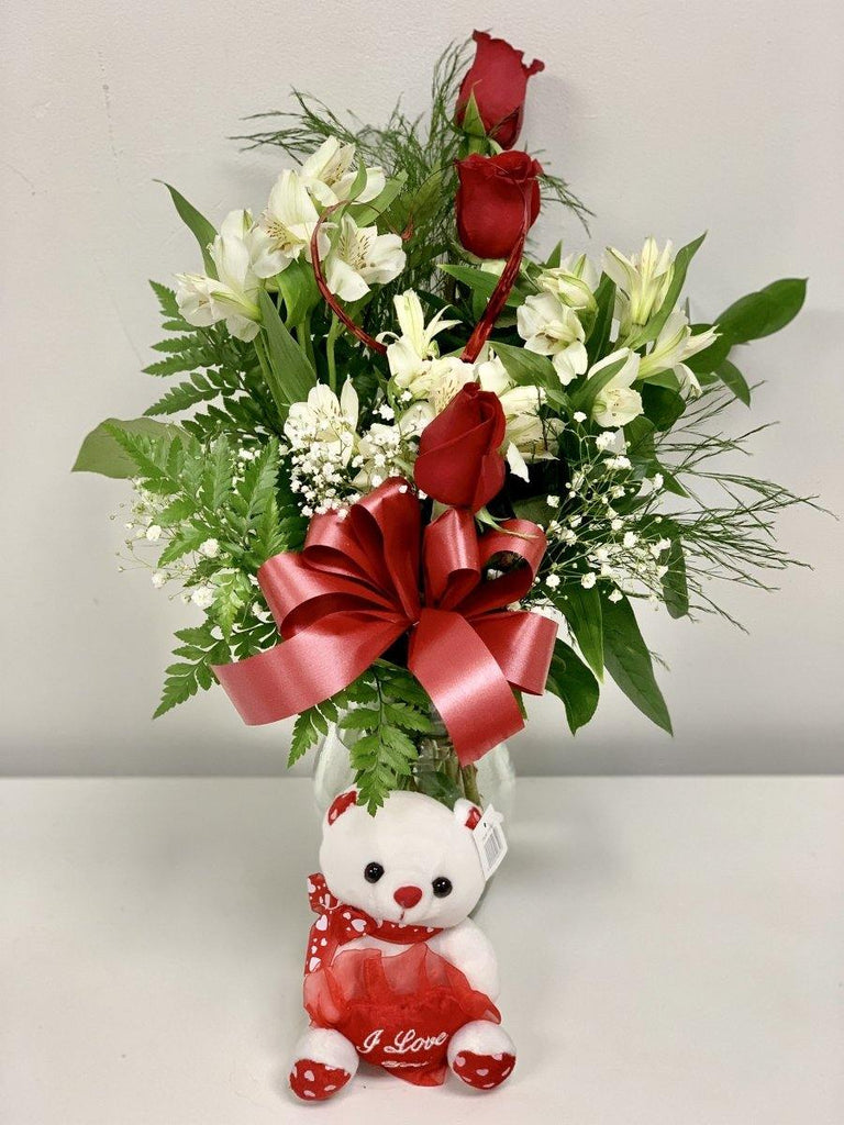 Valentine's Day Floral Arrangement + Teddy - Shalimar Flower Shop