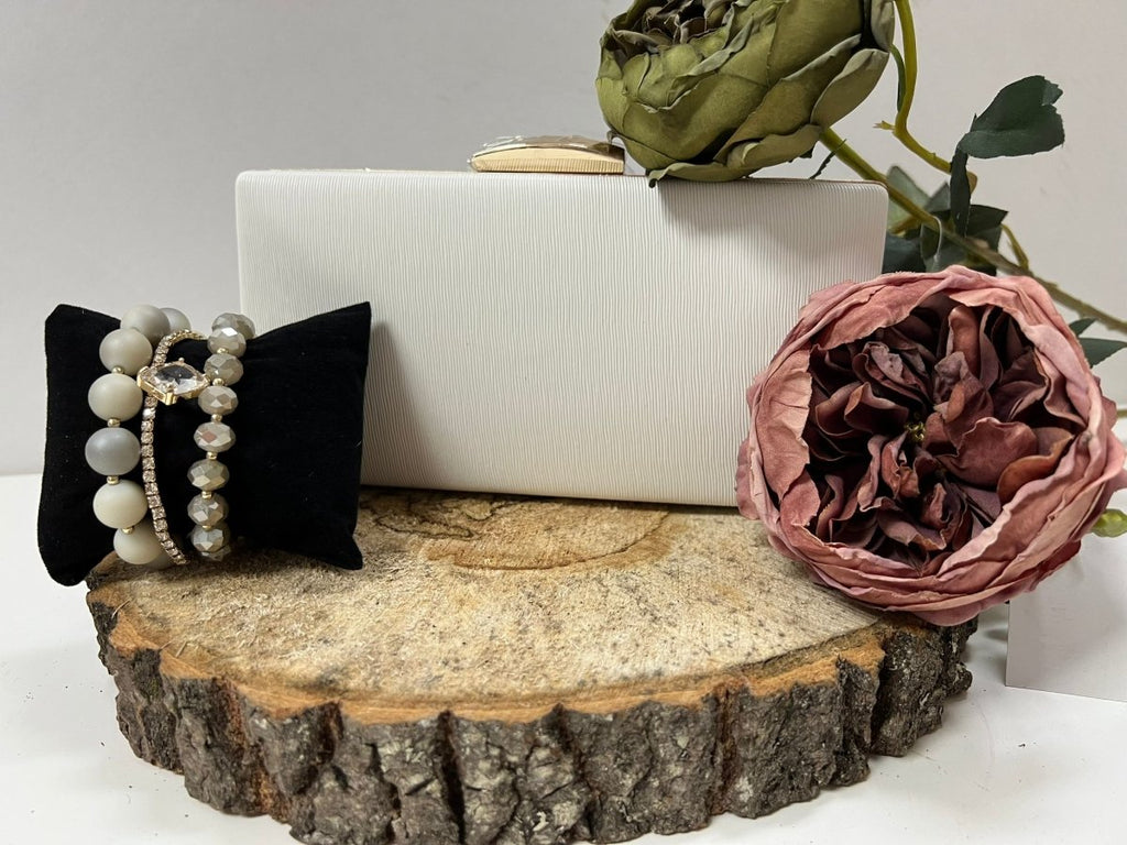 whita and gold evening Clutch - Shalimar Flower Shop